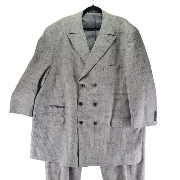 Royal Diamond Suit Mens 56R 50x26 Gray Plaid Wool Three Piece Set - Picture 1 of 16